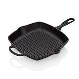 Le Creuset Signature Gusseisen-Grillpfanne, Quadratisch, 26 cm, Für alle Herdarten inkl. Induktion geeignet, 2,86 kg, Schwarz Matt, 20183260000422